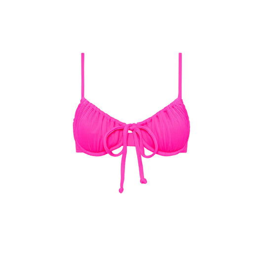 Flamingo Pink Ruched Underwire Bra Bikini Top