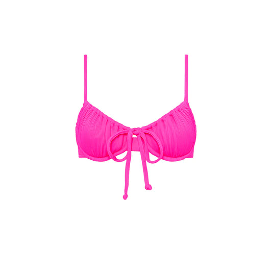Flamingo Pink Ruched Underwire Bra Bikini Top
