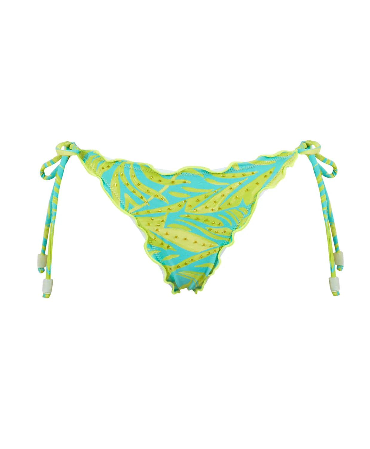 Neon Palms Embroidered Lettuce Edge Tie Bottoms